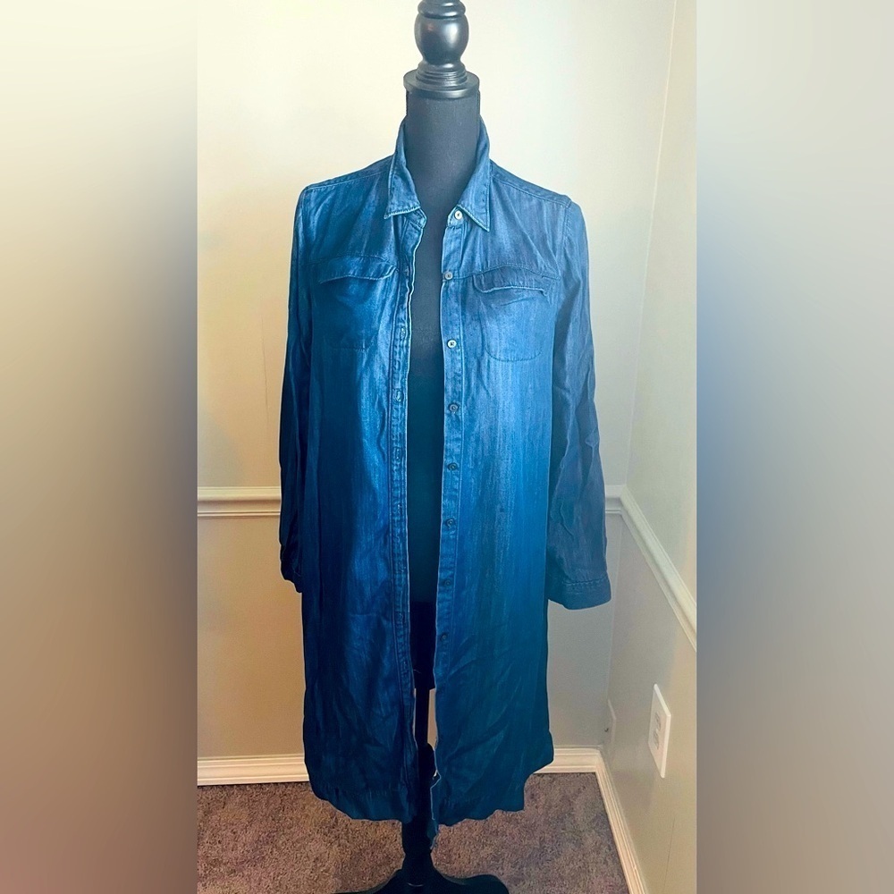Loft Denim Blue Jean Button Down Midi Dress Jacket Size S